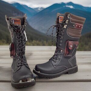 Addax Unisex EU 41 M 8 W 9.5 Ridge Black Lace Up Military Goth Steampunk Boots